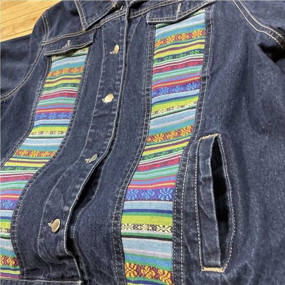 TANTRUMS Jean Jacket Women M Rainbow Boho Floral Tribal Aztec Western Blue Denim - Picture 11 of 16